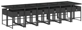 13 pcs conjunto de jantar p/jardim com almofadões vime PE preto