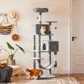 Arranhador para Gatos 191 cm com grutas cinzento claro