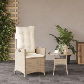 Cadeira de jardim reclinável com almofadões vime PE bege