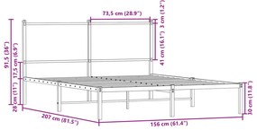 Estrutura de cama sem colchão 150x200cm metal carvalho sonoma