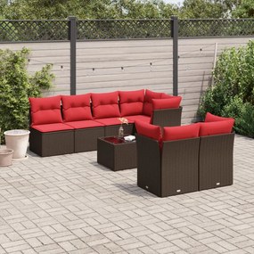 vidaXL 8 pcs conjunto sofás de jardim c/ almofadões vime PE castanho