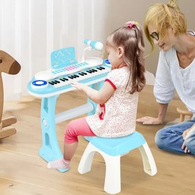 Teclado de piano eletrónico para crianças com 37 teclas e pernas amovíveis Bancada de música Microfone 8 ritmos Azul
