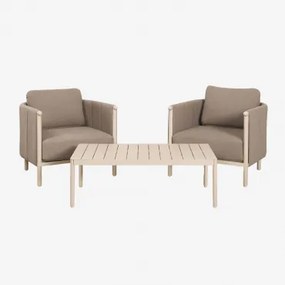 Conjunto De Jardim Com 2 Poltronas Em Bouclé E Mesa De Centro Em Alumínio Boleni Bouclé Castanho Trigo - Sklum