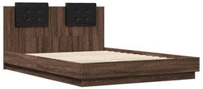 Estrutura cama cabeceira/luzes LED 150x200 cm carvalho castanho