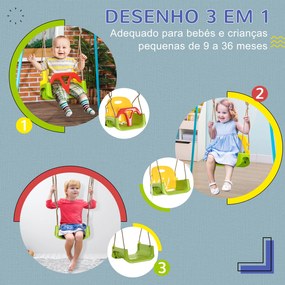 Outsunny Baloiço para Bebé 3 em 1 com Encosto Desmontável Cordas Ajustáveis e Barra em T Baloiço Infantil para Crianças de 9-36 Meses para Interior e Exterior 42x33x120-180 cm Multicor
