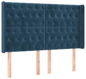 Cama box spring c/ colchão/LED 160x200 cm veludo azul-escuro