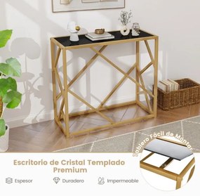 Mesa consola com tampo de vidro temperado e estrutura metálica com design geométrico para sala de estar, corredor e hall de entrada 80 x 30 x 75 cm Pr