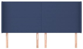 Cabeceira de cama c/ abas tecido 183x16x118/128 cm azul