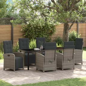 Conjunto de Jantar de 7 Peças para Jardim com Almofadas Cinza Rattan S