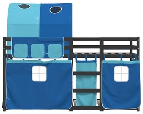 Beliche com cortinas 90x200 cm madeira de pinho maciça azul