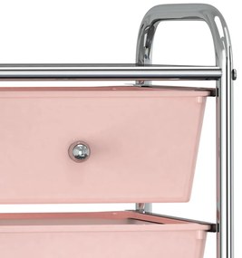 Carrinho de arrumação móvel com 4 gavetas plástico rosa