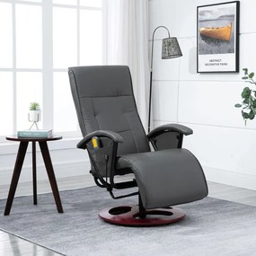 vidaXL Cadeira de massagens couro artificial cinzento