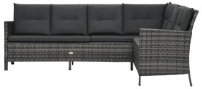 4 pcs conjunto lounge de jardim c/ almofadões vime PE cinzento