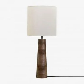 Candeeiro De Mesa Em Madeira De Manga Malva ↑40 Cm & Branco Ø30 Cm - ↑30 Cm Arlina - Sklum