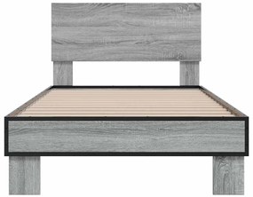 Estrutura de cama derivados de madeira e metal cinzento sonoma