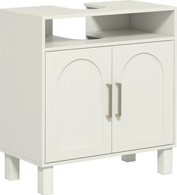 HOMCOM Móvel debaixo de Lavatório com Prateleira Ajustável para Lavatórios sem Pé 60x30x63 cm Branco Creme | Aosom Portugal