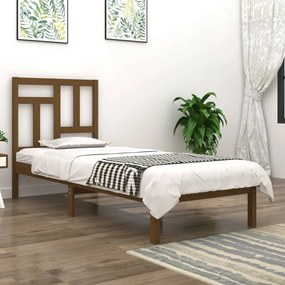 vidaXL Estrutura de cama solteiro 90x190 cm pinho maciço castanho mel