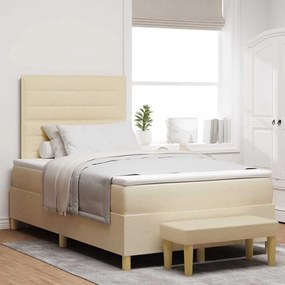vidaXL Cama Box com colchão com cabeceira Creme 120 x 190 cm tecido
