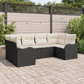 Conjunto de Sofá para Jardim de 6 Peças com Almofadas Preto de Poliést