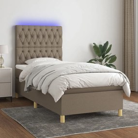 Cama box spring + colchão/LED 90x200cm tecido cinza-acastanhado