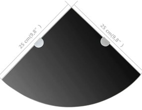 Prateleira de canto com suportes cromados vidro preto 25x25cm