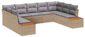 Conjunto de Sofá de Jardim com 9 Peças e Almofadas em Bege. Feito de r