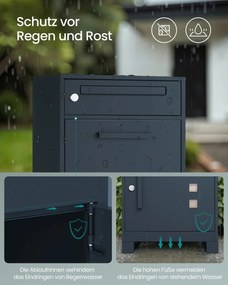 Caixa de correio 34 x 48 x 106 cm com compartimento para encomendas e fechadura de segurança na tampa para envios, cor antracite