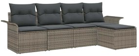 Conjunto de Sofá de Jardim de 5 Peças com Almofadas Cinza em Rattan Si