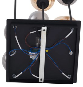 Candeeiro de Teto Moderno Preto com Âmbar e Vidro Fumê 9 Luzes - Athens