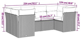 6 pcs conjunto de sofás jardim c/ almofadões vime PE castanho