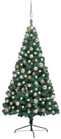vidaXL Meia árvore Natal artificial pré-iluminada c/ bolas verde