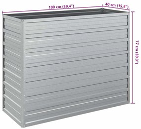 Canteiro elevado de jardim 100x40x77cm aço galvanizado prateado