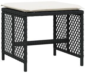 11 pcs conjunto de jantar p/ jardim c/ almofadões vime PE preto