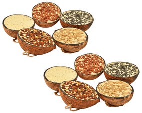 vidaXL Metades de coco com comida para pássaros 10 unid. 290 g
