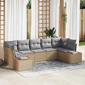 vidaXL Conjunto de Sofá de Jardim de 7 Peças com Almofadas Bege de Vime Sintético de Acácia