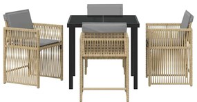 Conjunto de Jantar de Jardim com 5 Peças e Almofadas em Rattan Poliést