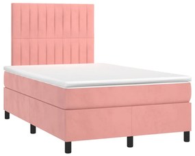 Cama box spring c/ colchão luzes e LED 120x190 cm veludo rosa