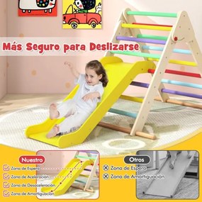 Conjunto de escalada triangular dobrável com escorrega para crianças e barras de madeira de faia Ginásio de interior multicolorido