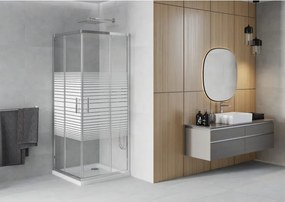 Mexen Rio cabine de duche quadrada 80 x 80 cm, faixas brancas, cromado + base de duche Flat, branco - 860-080-080-01-20-4010