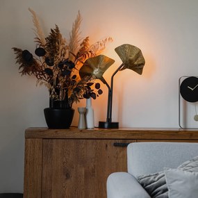 Candeeiro de mesa oriental em latão com preto 2 luzes - Louka