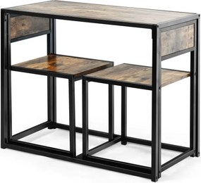 Conjunto com Mesa Compacta e 2 Cadeiras com Estrutura Metálica para Pequenos Espaços Cozinha Sala de Jantar Castanho rustico e preto