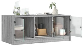 Mesa de centro c/ portas de vidro 102x50x42 cm cinza sonoma