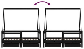 Estrutura cama infantil c/ gavetas 70x140 cm pinho maciço preto