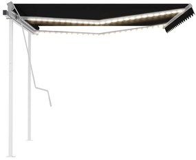 Toldo retrátil manual com luzes LED 4x3,5 m antracite