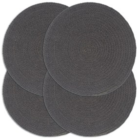 vidaXL Individuais mesa 4 pcs algodão liso 38 cm redondo cinza-escuro