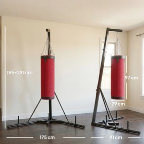 Suporte para Saco de Boxe de Pé em Aço, Altura Ajustável 175–220 cm e 185–231 cm, Base Pesada e Saco de Lona