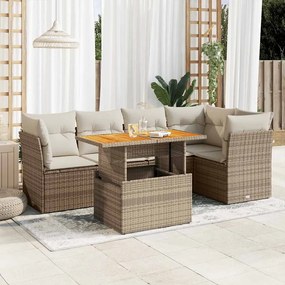 vidaXL 6 pcs conjunto de sofás p/ jardim com almofadões vime PE bege