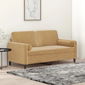 Sofá 2 lugares c/ almofadas decorativas 140 cm veludo castanho