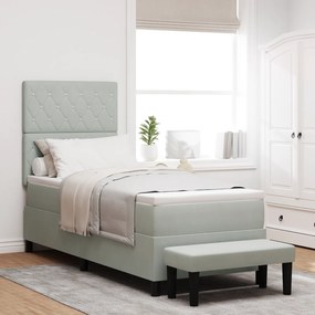 vidaXL Cama Box Spring com Colchão e Banco Cinzento-Claro 80x200 cm Veludo