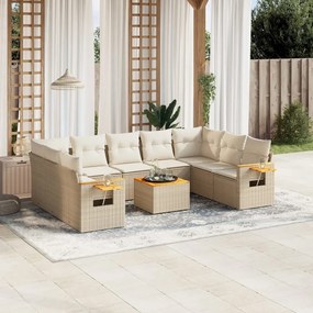 vidaXL 10 pcs conjunto de sofás p/ jardim com almofadões vime PE bege